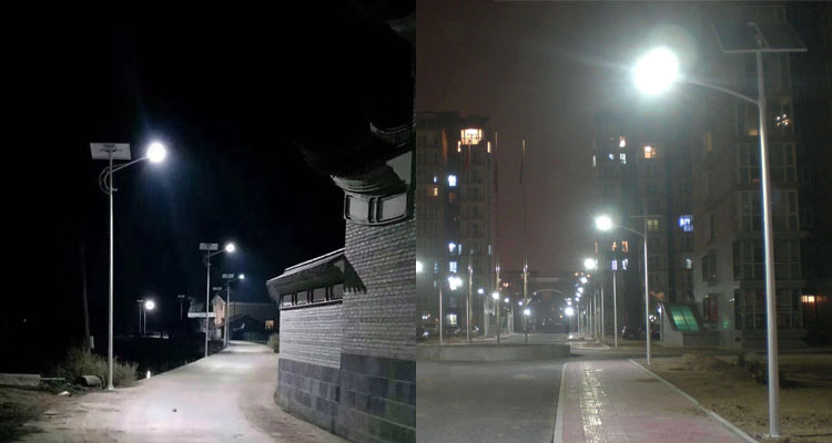 6米太陽能路燈夜間亮燈效果實(shí)拍圖片