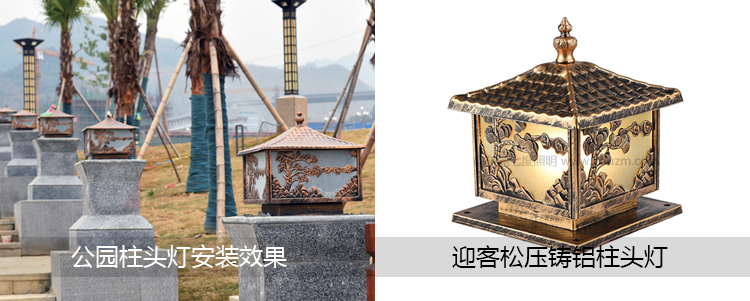 壓鑄鋁迎客松柱頭燈公園安裝效果